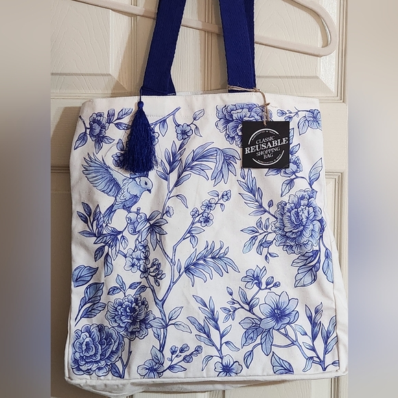 Handbags - Blue and White Reusable Tote